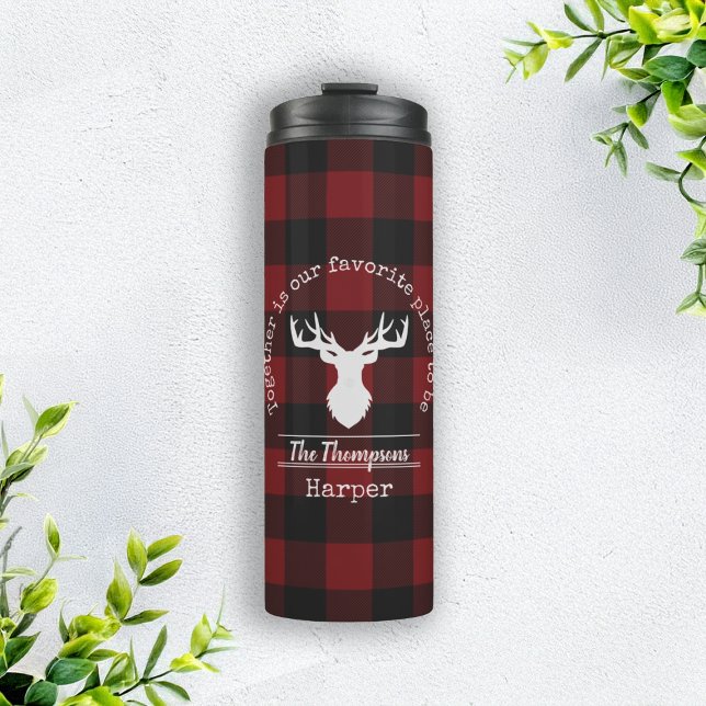 Red and Black Buffalo Plaid Family Name Thermal Tumbler (Creator Uploaded)