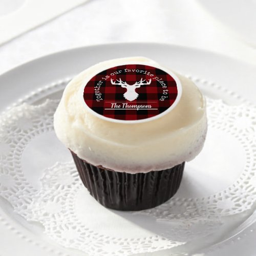 Red and Black Buffalo Plaid Family Party Edible Frosting Rounds