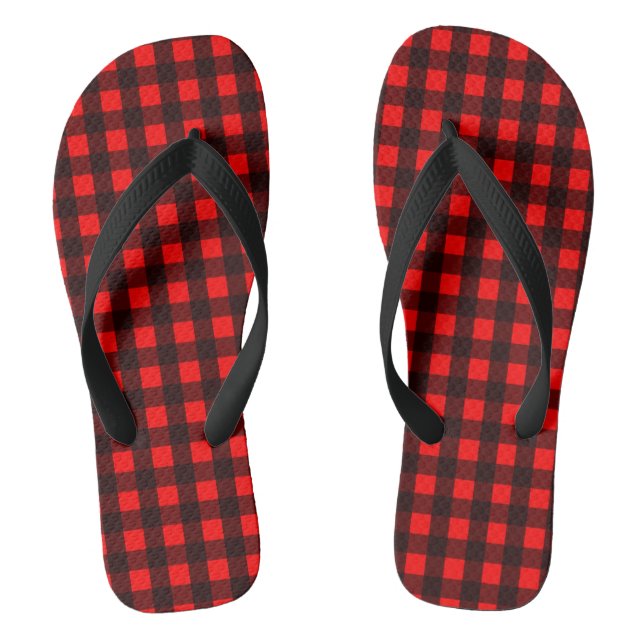 Red and Black Buffalo Plaid Flip Flops (Footbed)