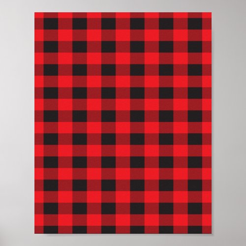 Red and Black Buffalo Plaid Geometric Pattern Poster