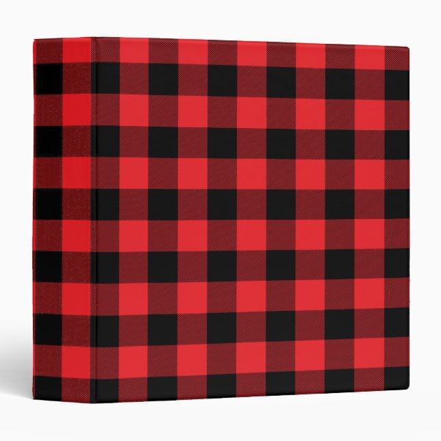 Red and Black Buffalo Plaid Gingham 3 Ring Binder (Front/Spine)