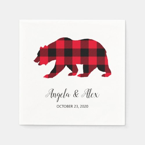 Red and Black Buffalo Plaid Grizzly Bear Napkins