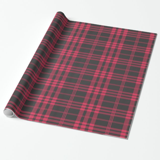 Red And Black Buffalo Plaid Holiday Christmas Wrapping Paper (Unrolled)