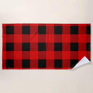 Red and Black Buffalo Plaid Holiday gingham    Bea Beach Towel