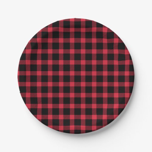 Red And Black Buffalo Plaid Holiday Paper Plates