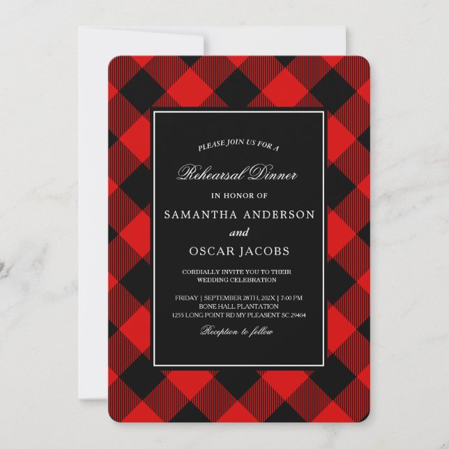 Red And Black Buffalo Plaid  Invitation (Front)
