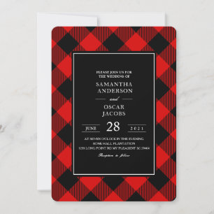 Red And Black Buffalo Plaid Invitation
