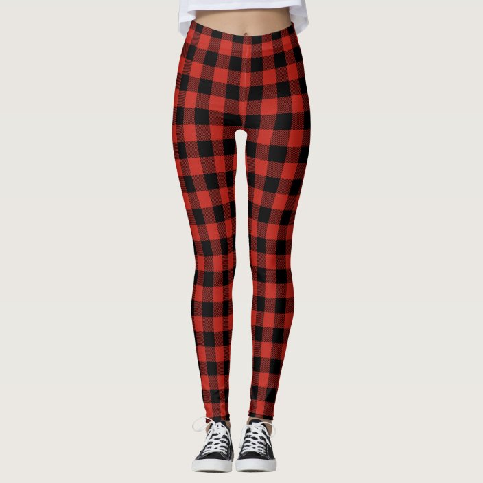 plaid leggings red