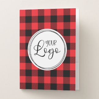 Red and Black Buffalo Plaid Logo Pocket Folder