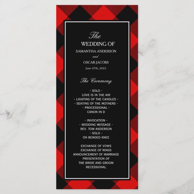 Red And Black Buffalo Plaid  Menu (Front)