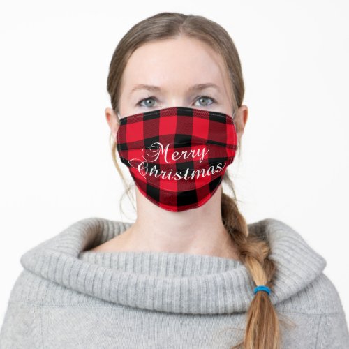 Red and Black Buffalo Plaid Merry Christmas Adult Cloth Face Mask