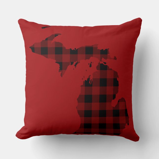 Red and Black Buffalo Plaid | Michigan Throw Pillow (Front)