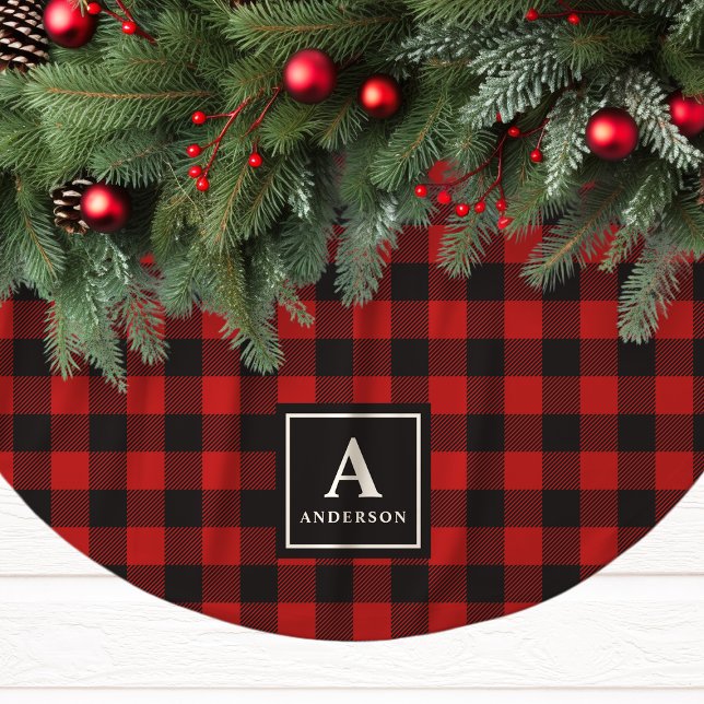 Red And Black Buffalo Plaid Monogram Brushed Polyester Tree Skirt (Creator Uploaded)