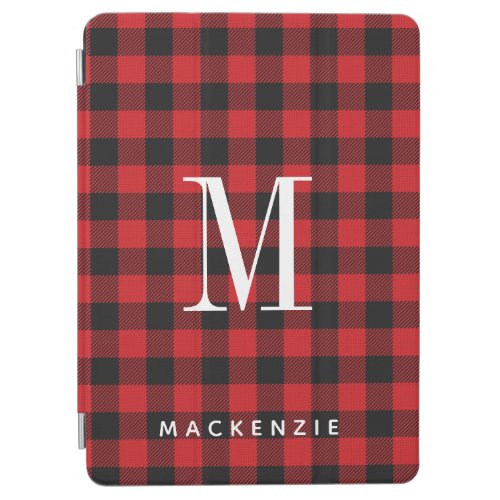 Red and Black Buffalo Plaid Monogram Name iPad Sma iPad Air Cover