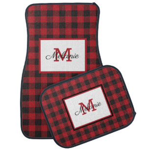 Red And Black Buffalo Plaid - Monogrammed Car Floor Mat