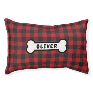 Red and Black Buffalo Plaid Monogrammed Pet Bed