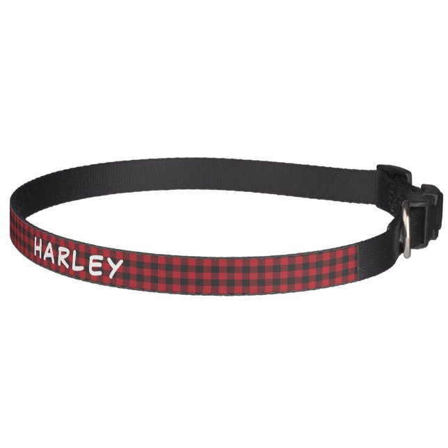 Red and Black Buffalo Plaid Monogrammed Pet Collar (Right)