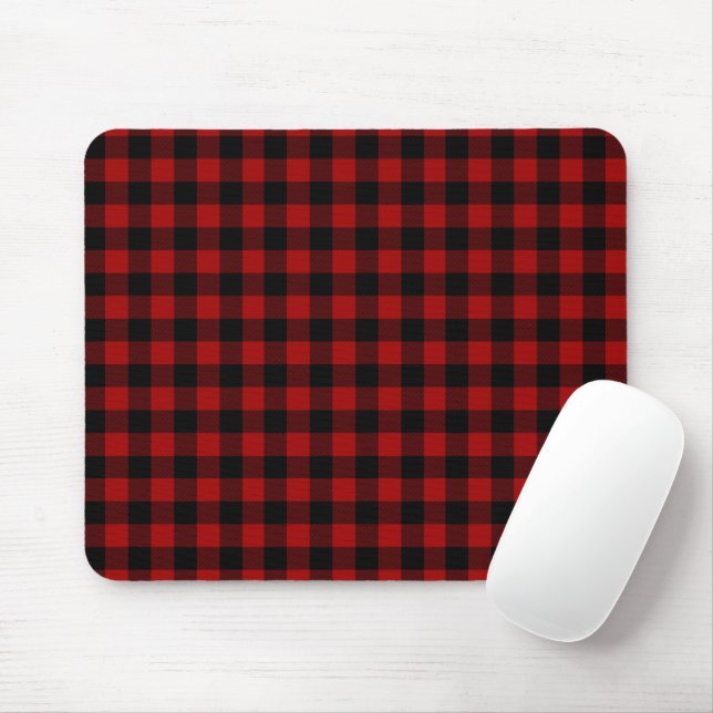 Red and Black Buffalo Plaid Mouse Pad (With Mouse)
