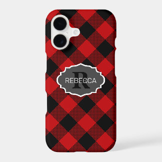 Red and Black Buffalo Plaid Name Monogram iPhone 17 Case
