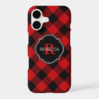 Red and Black Buffalo Plaid Name Monogram iPhone 17 Case