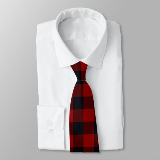 Red and Black Buffalo Plaid Neck Tie