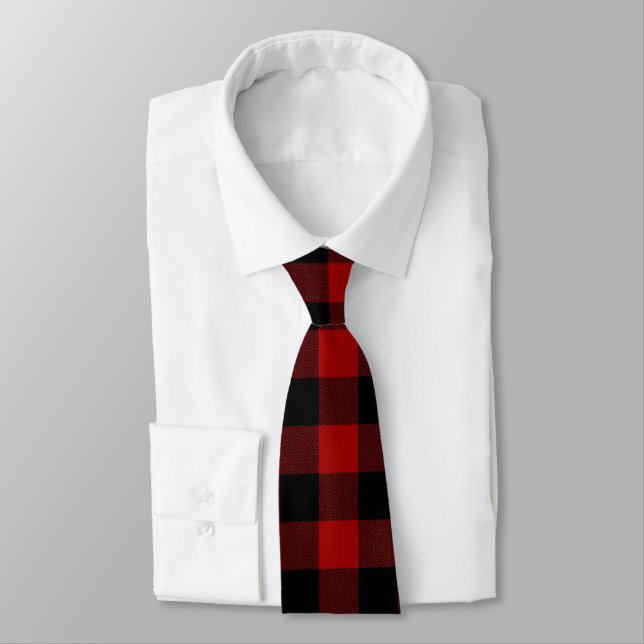 Red and Black Buffalo Plaid  Neck Tie (Tied)
