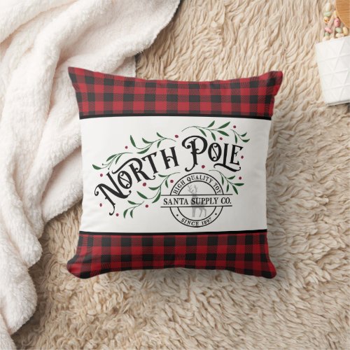 Red and Black Buffalo Plaid _ North Pole Throw Pillow