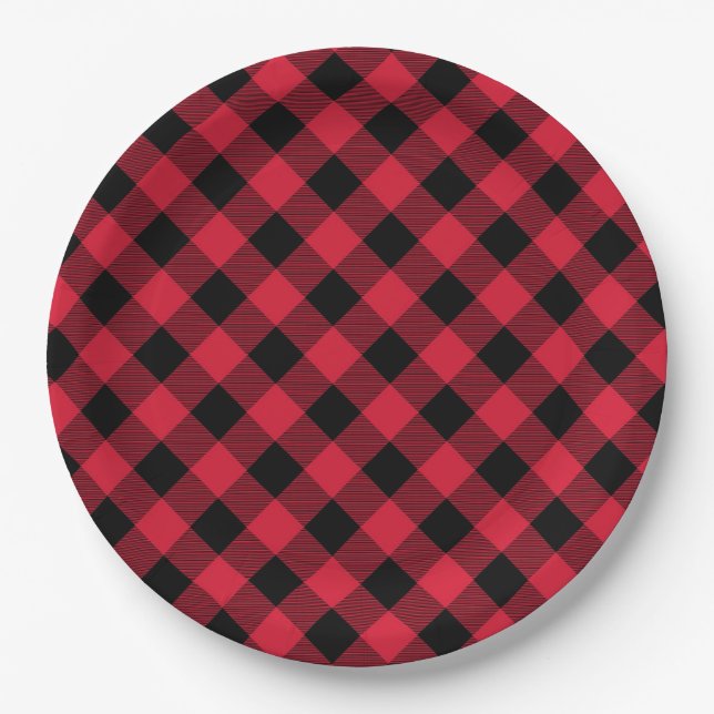 Red and Black Buffalo Plaid Paper Plate (Front)