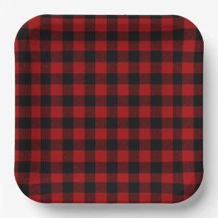 Red and Black Buffalo Plaid  Paper Plates