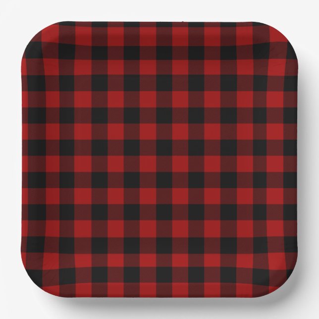 Red and Black Buffalo Plaid  Paper Plates (Front)