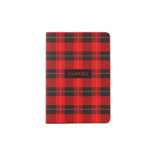 Red and black buffalo plaid pattern passport holder