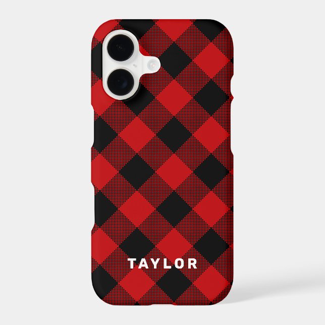 Red and Black Buffalo Plaid Personalized Case-Mate iPhone Case (Back)