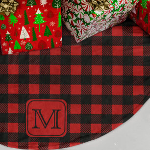 Red and Black Buffalo Plaid Personalized Monogram Brushed Polyester Tree Skirt
