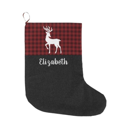 Red and Black Buffalo Plaid Personalized Name  Large Christmas Stocking