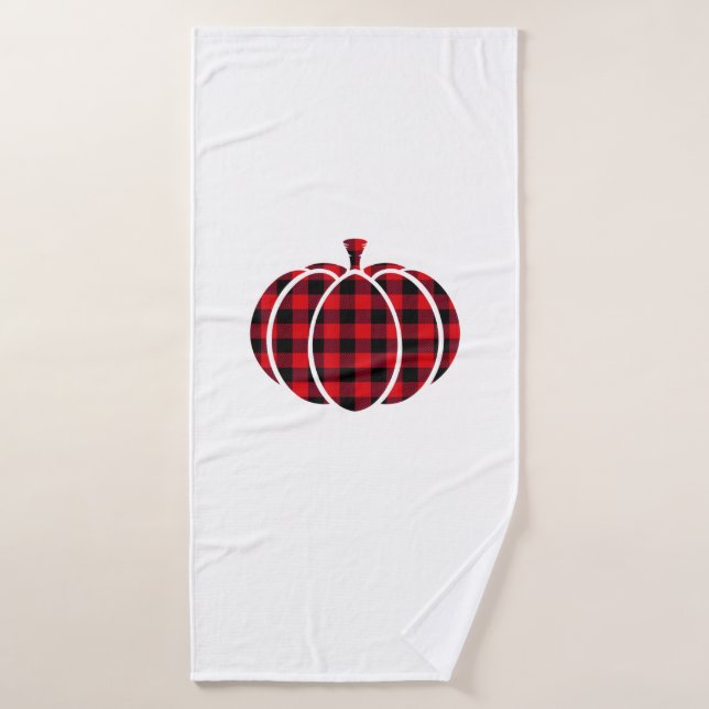 Red and Black Buffalo Plaid Pumpkin Thanksgiving C Bath Towel (Bath Towel)
