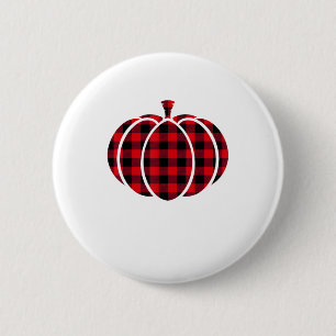 Red and Black Buffalo Plaid Pumpkin Thanksgiving C Button