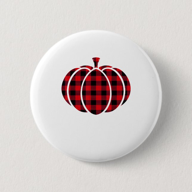 Red and Black Buffalo Plaid Pumpkin Thanksgiving C Button (Front)