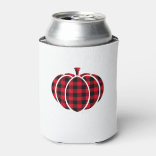 Red and Black Buffalo Plaid Pumpkin Thanksgiving C Can Cooler