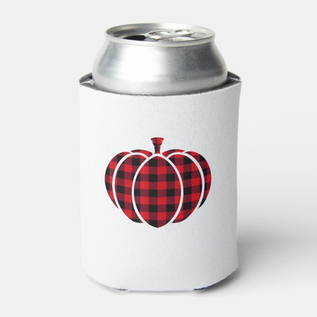 Red and Black Buffalo Plaid Pumpkin Thanksgiving C Can Cooler (Can Front)