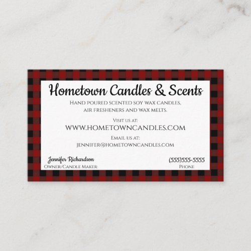 Red and Black Buffalo Plaid Rustic Business Card