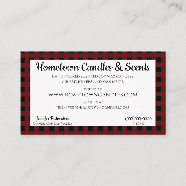 Red and Black Buffalo Plaid Rustic Business Card (Front)