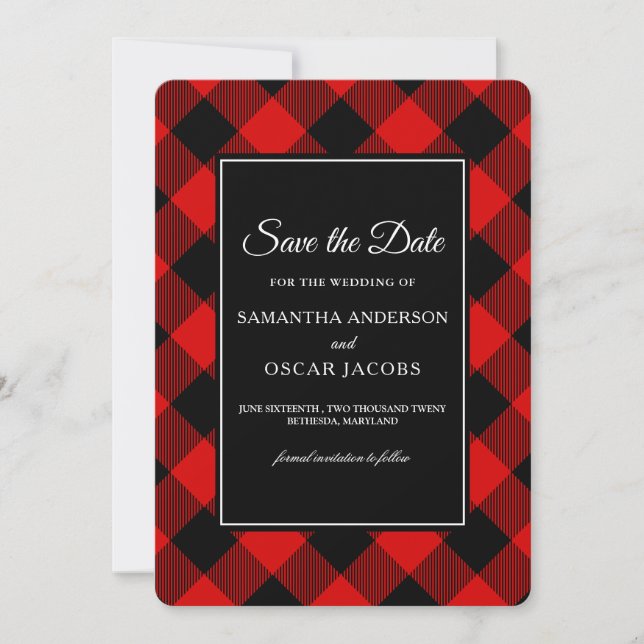 Red And Black Buffalo Plaid  Save The Date (Front)