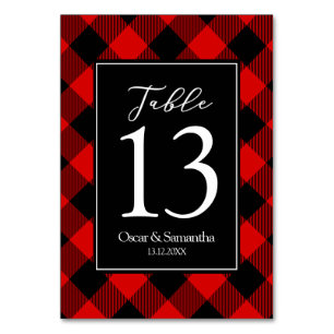 Red And Black Buffalo Plaid Table Number