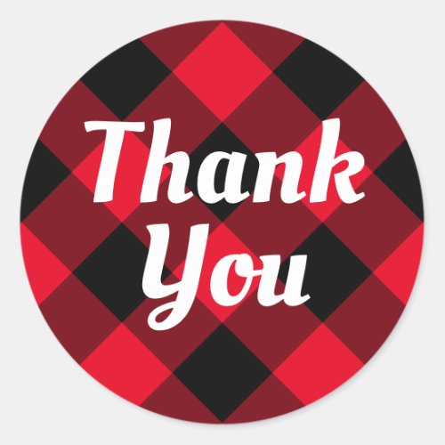 Red and Black Buffalo Plaid Thank You Classic Round Sticker