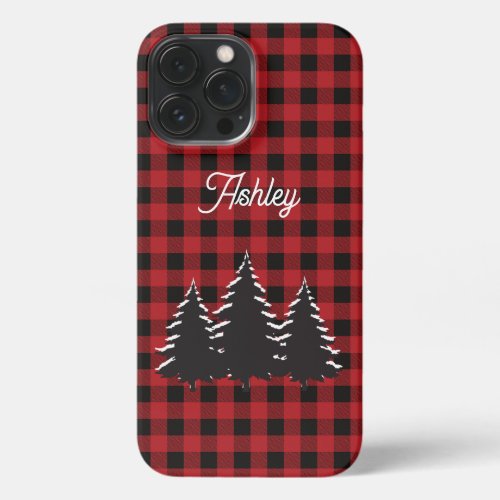 Red and Black Buffalo Plaid Trees iPhone 13 Pro Max Case
