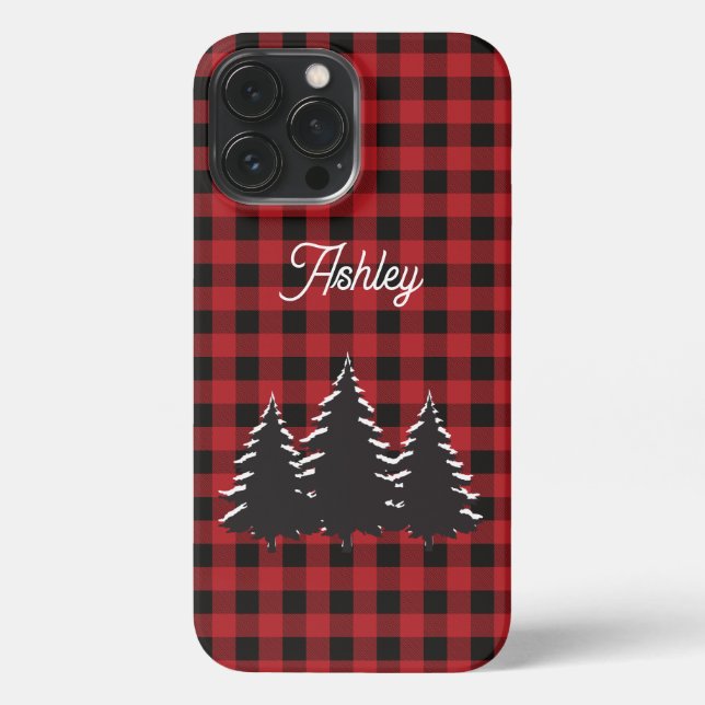 Red and Black Buffalo Plaid Trees iPhone Case (Back)