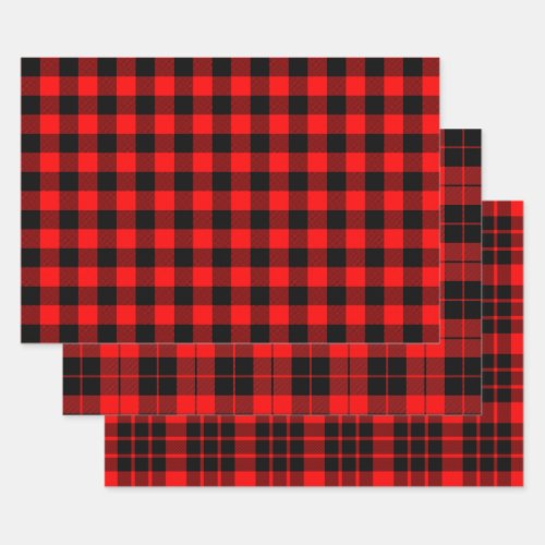 Red and Black Buffalo Plaid Wrapping Paper Sheets