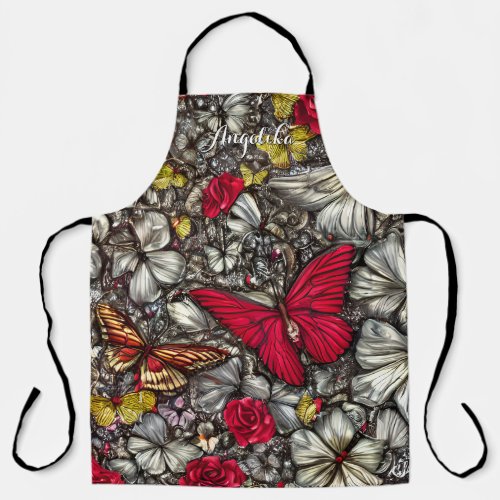 Red and Black Butterflies Personalized Name Apron