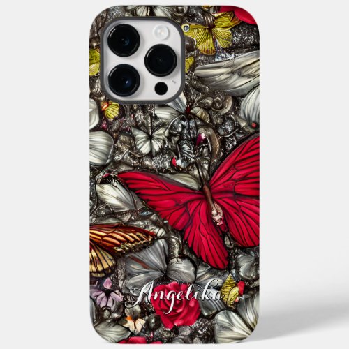 Red and Black Butterflies Personalized Name Case_Mate iPhone 14 Pro Max Case