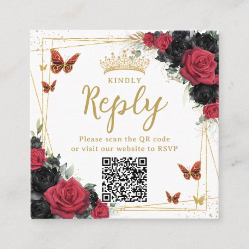 Red and Black Butterflies Quinceanera RSVP QR Code